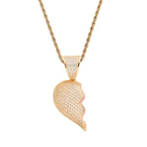 Hip hop pendant copper inlaid with zircon 2-petal heart