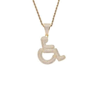 Hip hop pendant copper inlaid with zircon wheelchair shape
