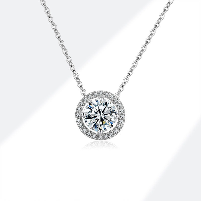 S925 sterling silver necklace moissanite round pendant clavicle chain - Image 4