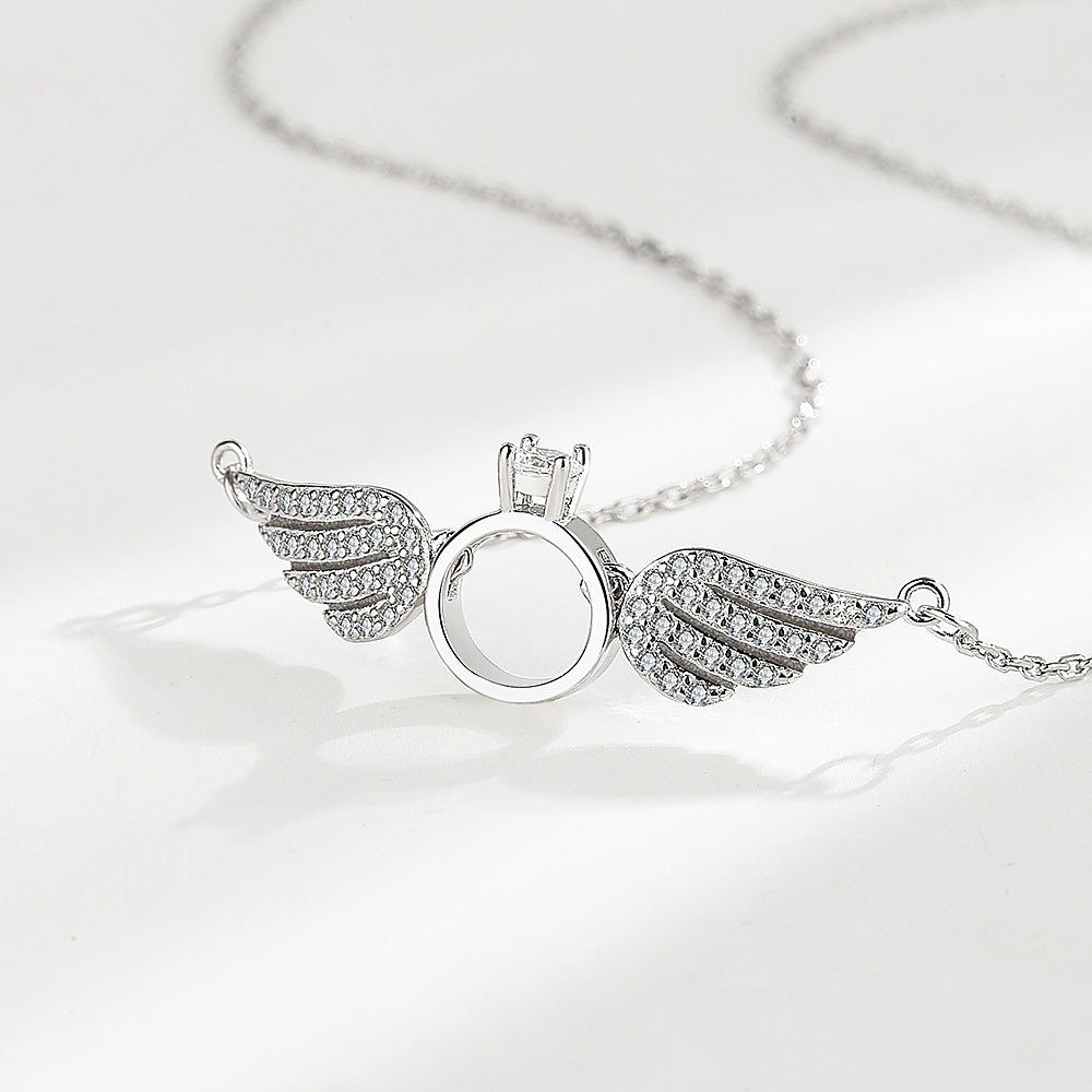S925 sterling silver necklace silver inlaid with zircon wings pendant clavicle chain - Image 3