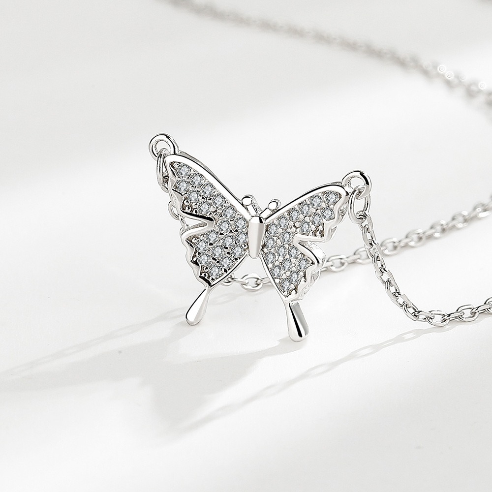 S925 sterling silver necklace butterfly pendant clavicle chain - Image 3