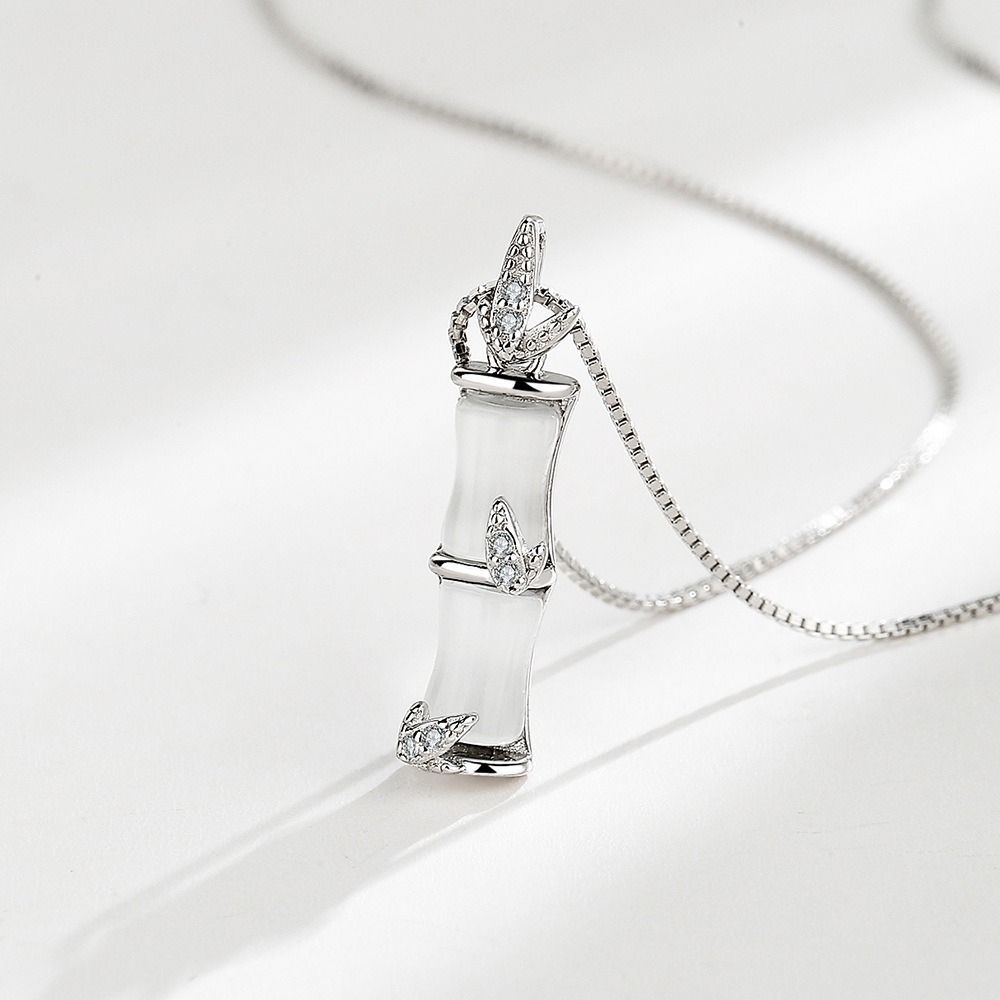 S925 sterling silver necklace bamboo pendant clavicle chain - Image 3
