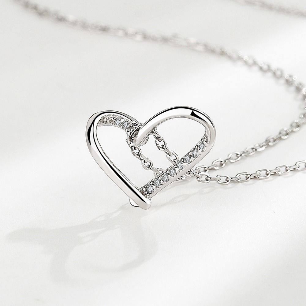 S925 sterling silver necklace heart pendant clavicle chain - Image 2