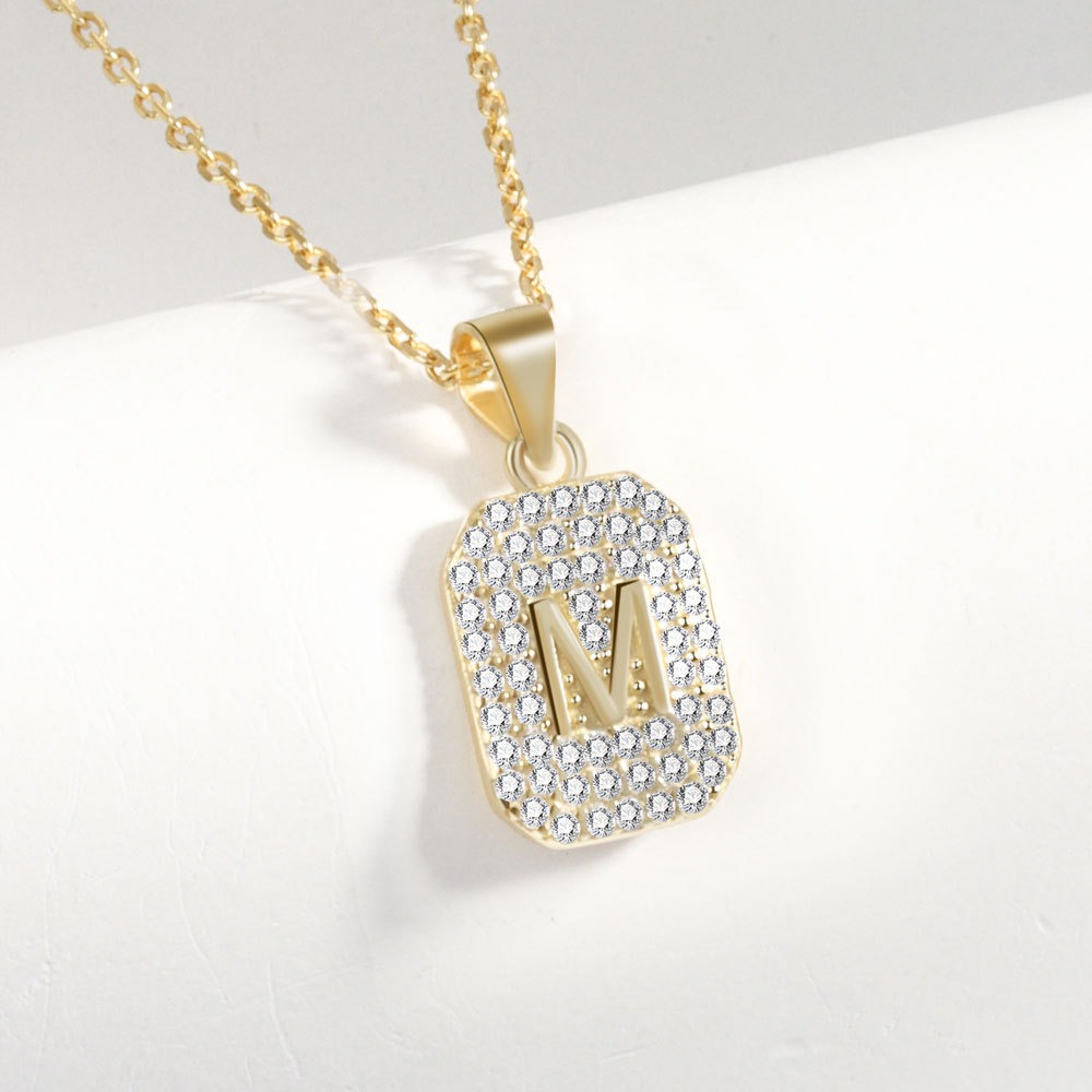 S925 sterling silver necklace M letter square card pendant clavicle chain - Image 2
