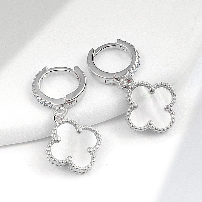 S925 sterling silver stud earrings four-leaf clover - Image 5