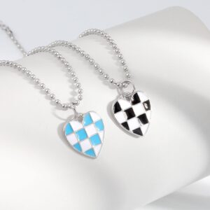 S925 sterling silver necklace heart shaped checkerboard pendant sweater chain