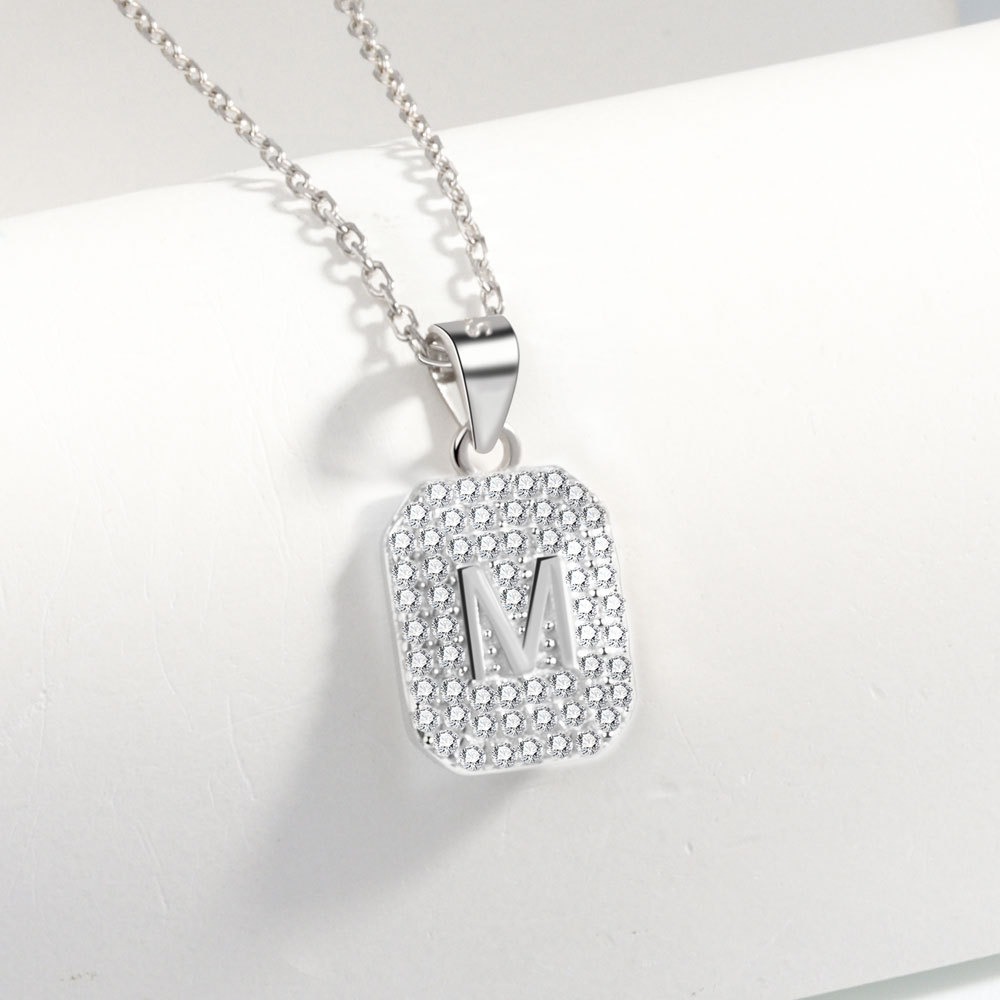 S925 sterling silver necklace M letter square card pendant clavicle chain - Image 3