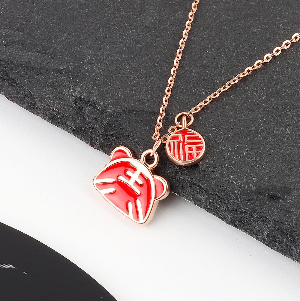 S925 sterling silver necklace red tiger temperature pendant clavicle chain - Image 2