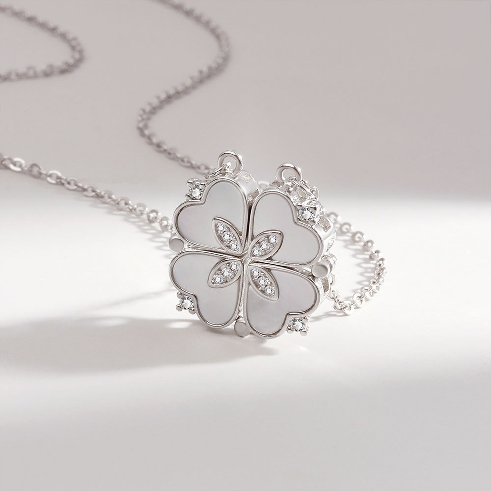 S925 sterling silver necklace mother-of-pearl magnetic clover pendant clavicle chain - Image 3