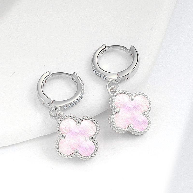 S925 sterling silver stud earrings four-leaf clover - Image 6