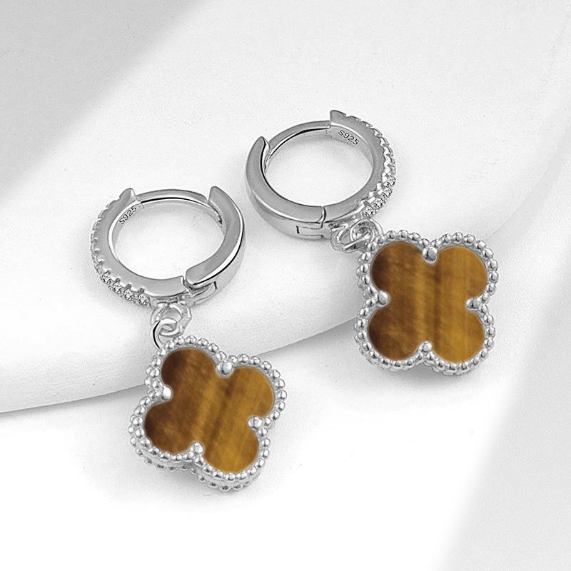 S925 sterling silver stud earrings four-leaf clover - Image 7