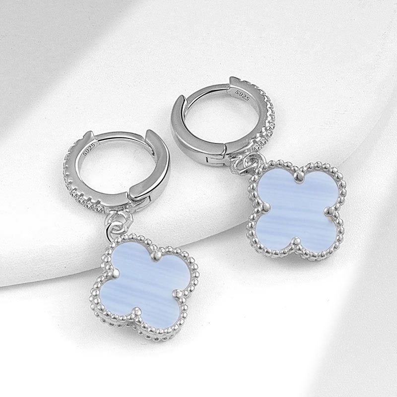 S925 sterling silver stud earrings four-leaf clover - Image 8