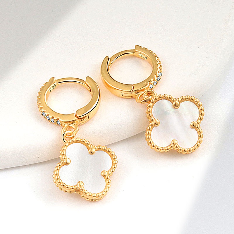 S925 sterling silver stud earrings four-leaf clover - Image 12