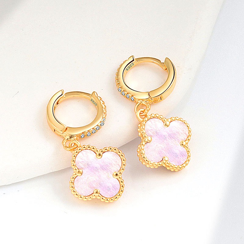 S925 sterling silver stud earrings four-leaf clover - Image 13