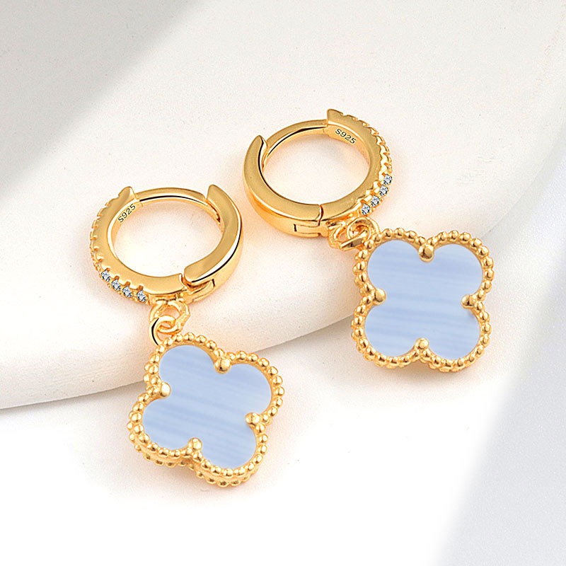 S925 sterling silver stud earrings four-leaf clover - Image 15