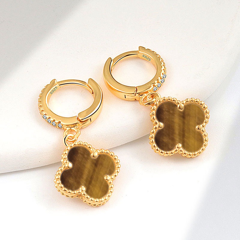 S925 sterling silver stud earrings four-leaf clover - Image 14