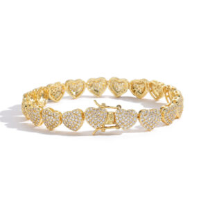 Hip Hop copper inlaid zircon tennis chain heart-shaped single-row chain bracelet