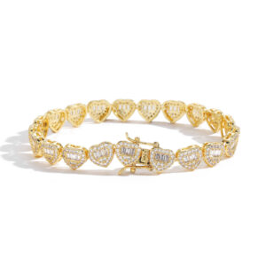 Hip Hop copper inlaid zircon tennis chain heart-shaped single-row chain bracelet