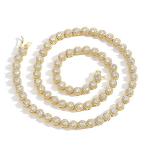 Hip Hop Copper Inlaid Zircon Cuban Necklace 6mm Chain Round Zircon