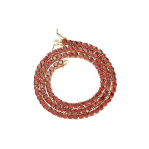 LXXL4013 Hip Hop Copper Inlaid Zircon Red 4mm Single Row Tennis Chain Necklace Bracelet