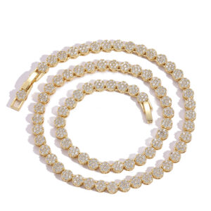 LXXL4021 Hip Hop Copper Inlay Zircon 5mm Round Single Row Tennis Chain Necklace