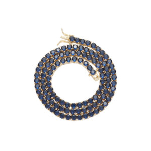 LXXL4023 Hip Hop Copper Inlaid Zircon 4mm Blue Single Row Tennis Chain Necklace Bracelet