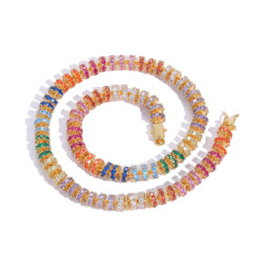 LXXL4028 Hip Hop copper inlaid zircon colored 8mm circle single row tennis ball chain necklace