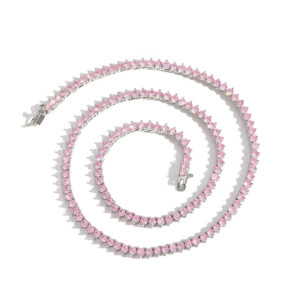 Hip Hop Copper Inlaid Zircon 3mm Pink Single Row Tennis Chain Necklace