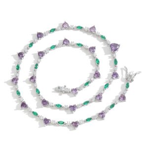 Hip Hop copper inlaid zircon color heart mix single row tennis chain necklace bracelet