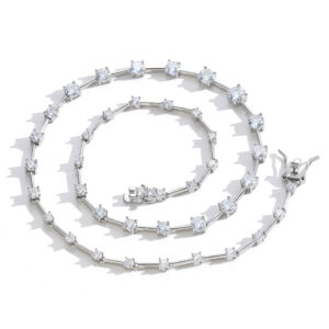 Hip Hop copper inlaid zircon bar gradient size 3mm-6mm single row tennis chain necklace