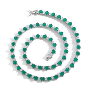 Hip Hop copper-inlaid zircon color mix single-row tennis chain necklace