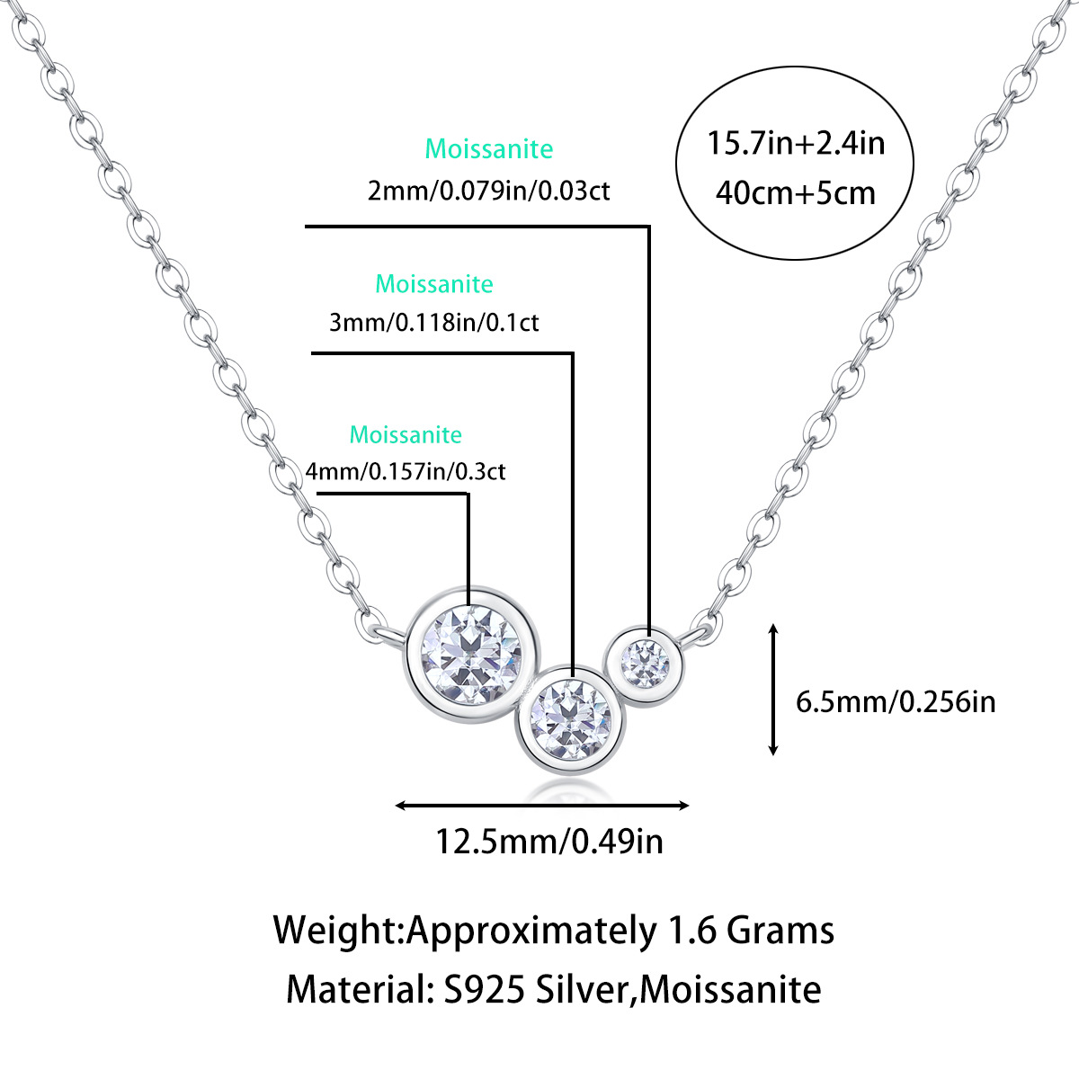 Exquisite Women's Necklace S925 Silver Round Moissanite Cut Diamond Bubble Necklace - Image 7