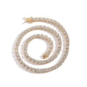 LXXL4048 Hip Hop Copper Inlaid Zircon 4*4 Square Single Row Tennis Chain Necklace Bracelet