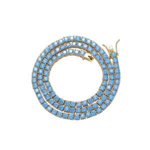 Hip Hop Copper Inlay Zircon Tennis Ball Chain 4mm Blue Single Row Chain Necklace Bracelet