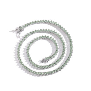 Hip Hop Copper Inlaid Zircon Tennis Chain 3mm Green Single Row Chain Necklace