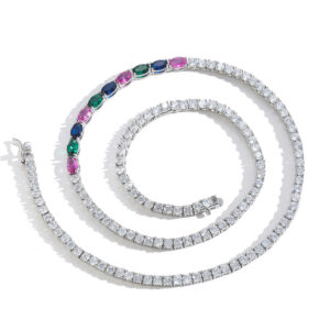 Hip Hop Copper Inlaid Zircon Tennis Chain 3mm Color Oval Single Row Chain Necklace