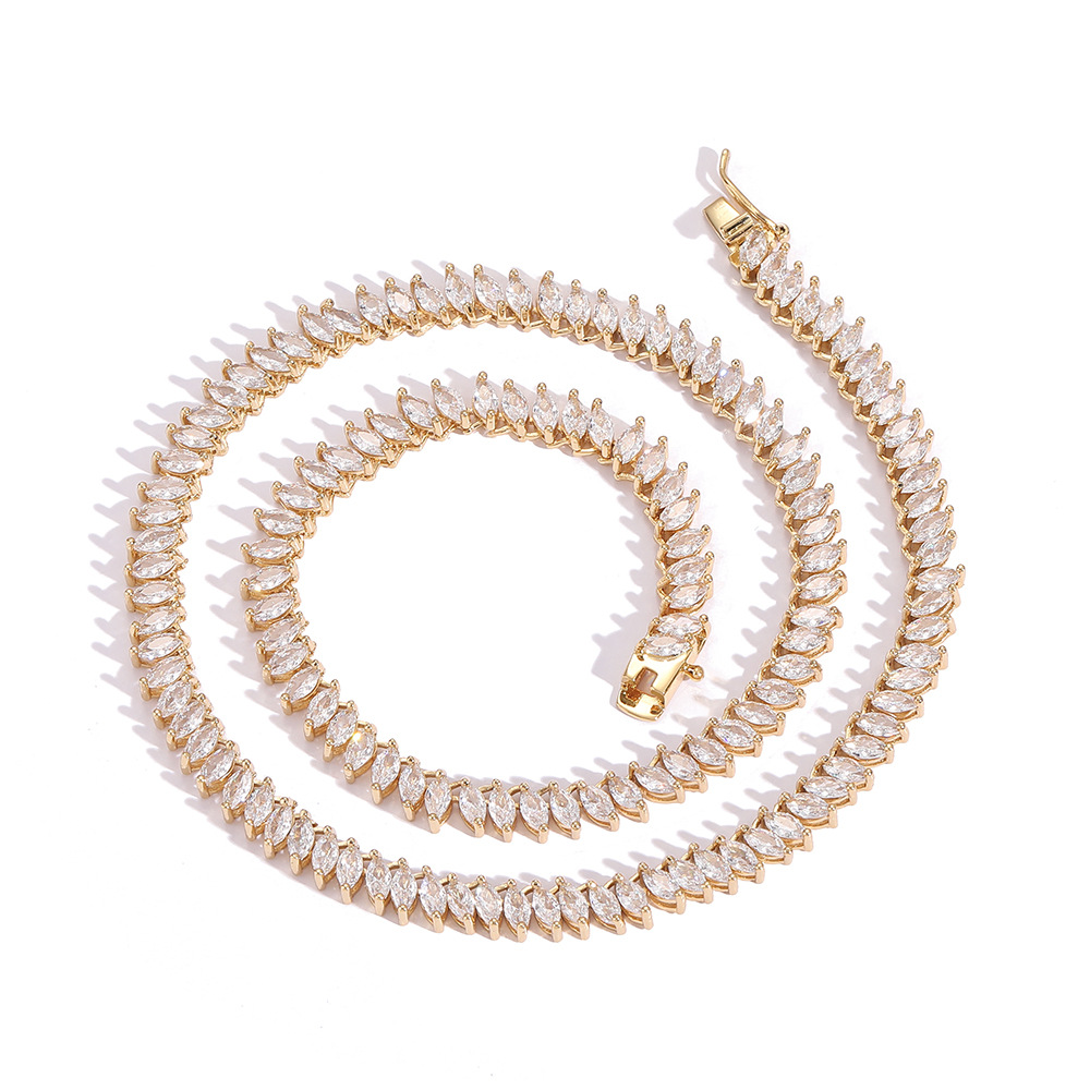 Hip Hop Copper Inlaid Zircon Tennis Chain 2.5*5mm Marquise Single Row Chain Necklace