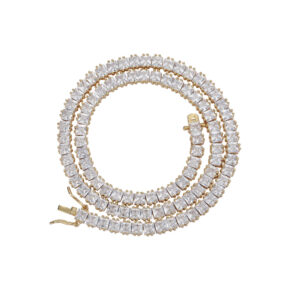 Hip Hop Copper Inlaid Zircon Tennis Chain 4mm Square 4 Prongs Single Row Chain Necklace Bracelet