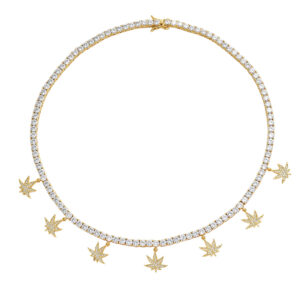 Hip Hop copper inlaid zircon tennis ball chain 4mm Maple Leaf Chinese Restaurant single row chain necklace