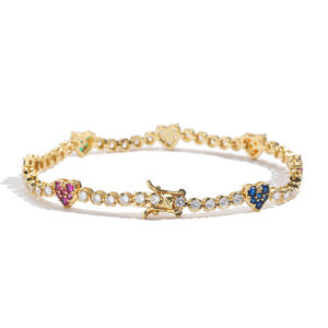 Hip Hop copper inlaid zircon tennis chain colorful heart-shaped single-row bracelet