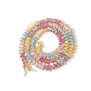 Hip Hop Copper Inlaid Zircon Tennis Chain 3mm*6mm Color Marquise Single Row Chain Necklace