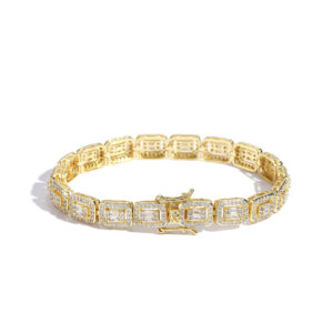 Hip Hop Copper Inlaid Zircon Tennis Chain 7mm Rectangular Cutout Single Row Bracelet