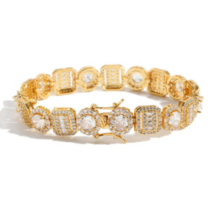 Hip Hop copper inlaid zircon tennis chain square round single row chain bracelet