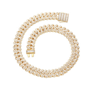 Hip Hop Cuban Chain 17mm Ladder Square Chain Spring Buckle Zircon Necklace