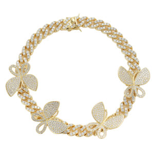 LXXL-GB-4047 Hip Hop Cuban Chain 12mm Copper Inlaid Square Zircon Butterfly Necklace