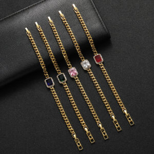 Hip Hop Cuban Chain Copper Inlaid Zircon Color Folding Clasp Bracelet