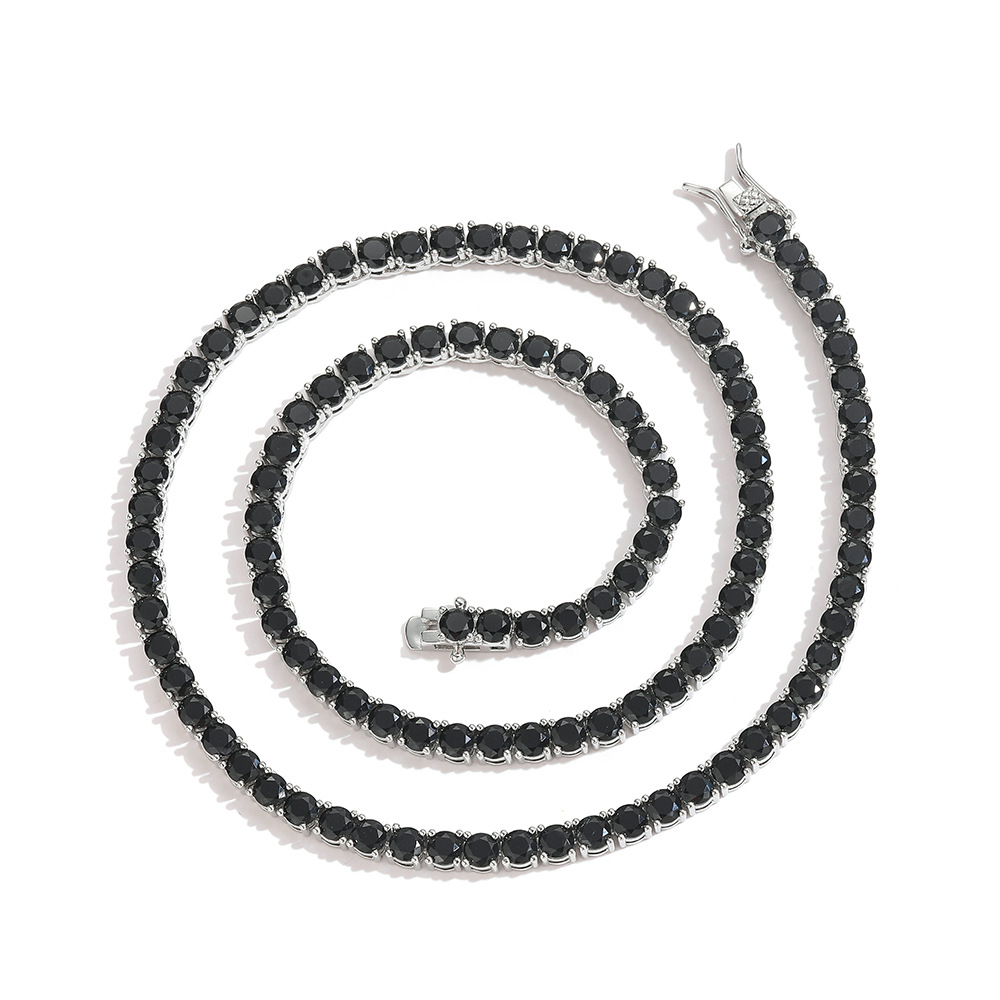 LXXL4003 Black Tennis Chain Copper Inlaid Zirconia Bracelet Hip Hop Single-row Chain Necklace