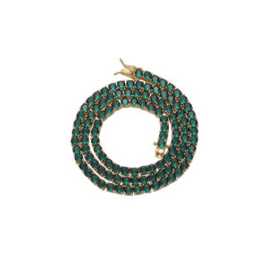 LXXL4024 Hip Hop Copper Inlaid Zircon 4mm Green Single Row Tennis Chain Necklace Bracelet