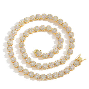 Hip Hop Copper Inlaid Zircon 8mm Flower Single Row Tennis Chain Necklace Bracelet