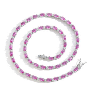 Hip-hop copper-inlaid zircon color mix oval single-row tennis chain necklace